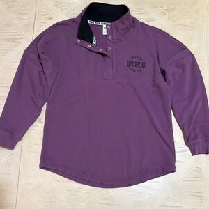 PINK Victoria's Secret Purple Sweatshirt Pullover Snap Mock Neck Logo Womens M